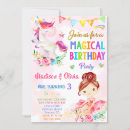 Invitación de cumpleaños de Unicornio y Ballerina 