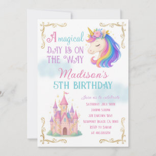 Invitación de cumpleaños de Unicornio y Castillo