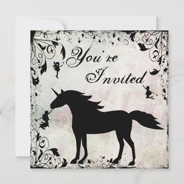 Invitación de cumpleaños de unicornio y hadas mági (Anverso)
