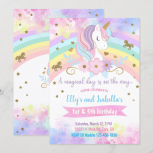 Invitación de cumpleaños de Unicornio y hermanos f