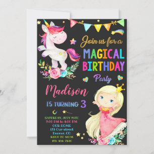 Invitación de cumpleaños de Unicornio y Princesa