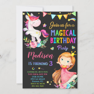 Invitación de cumpleaños de Unicornio y Princesa