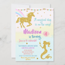 Invitación de cumpleaños de Unicornio y sirena par