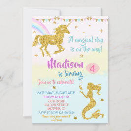 Invitación de cumpleaños de Unicornio y sirena par