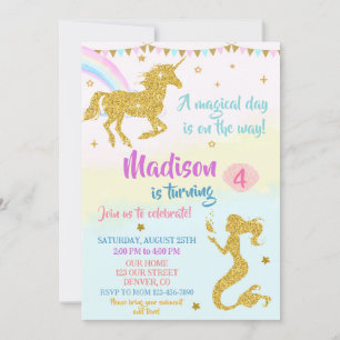 Invitación de cumpleaños de Unicornio y sirena par