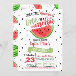 Invitación de cumpleaños de uno en un melón - rojo