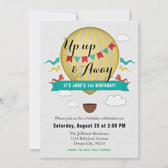 Invitación de cumpleaños de Up & Away Baby (Anverso)