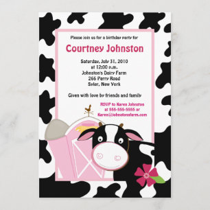 Invitación de cumpleaños de vaca blanca y negra la