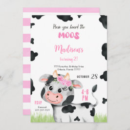 Invitación de cumpleaños de vaca cuta editable