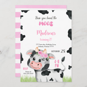 Invitación de cumpleaños de vaca cuta editable