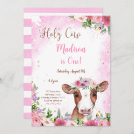 Invitación de cumpleaños de vaca cuta editable