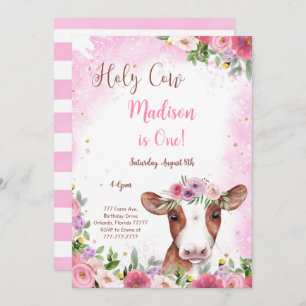 Invitación de cumpleaños de vaca cuta editable
