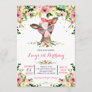 invitación de cumpleaños de vaca de granja chica