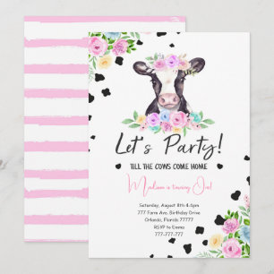 Invitación de cumpleaños de vaca de tipo de letra