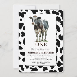Invitación de cumpleaños de vaca negra y blanca