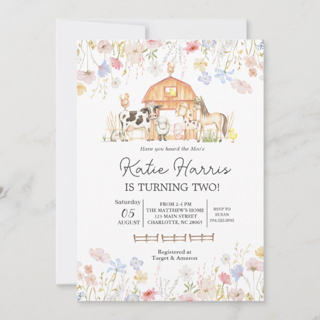 Invitación de cumpleaños de vaca silvestre (Anverso)