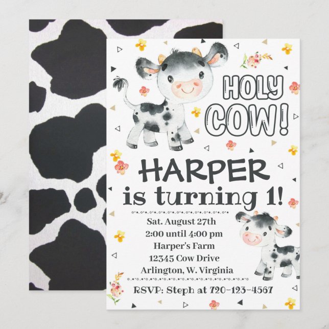 Invitación de cumpleaños de vacas sagradas (Anverso / Reverso)