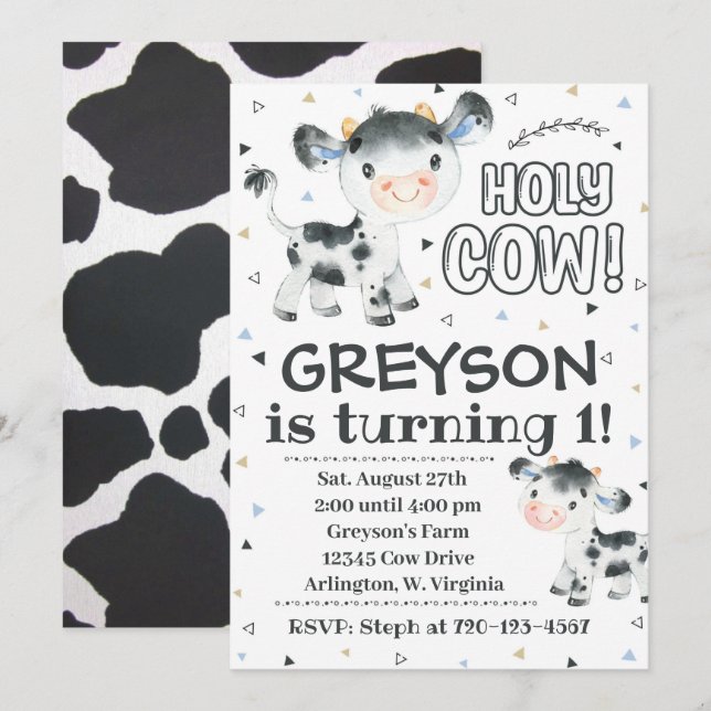 Invitación de cumpleaños de vacas sagradas (Anverso / Reverso)