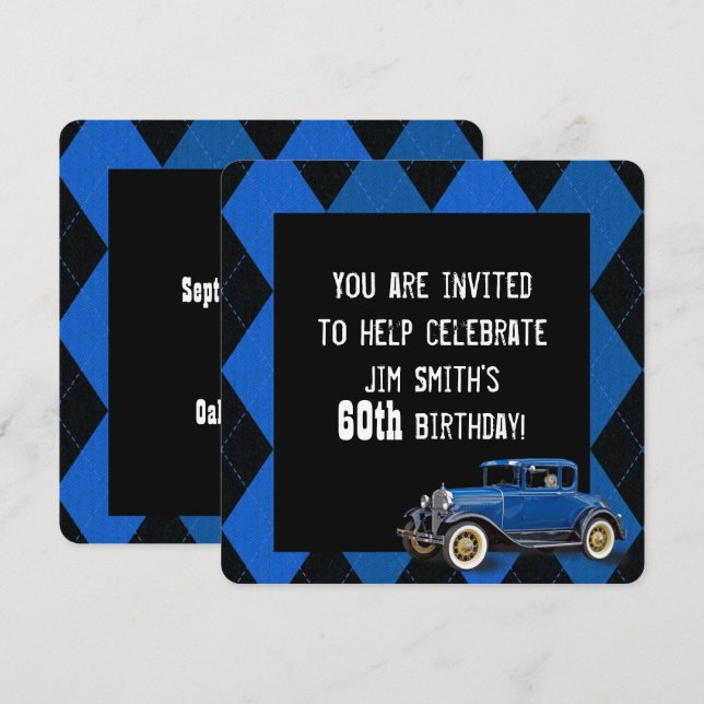 Invitación de cumpleaños de vagón de vintage (Anverso / Reverso)