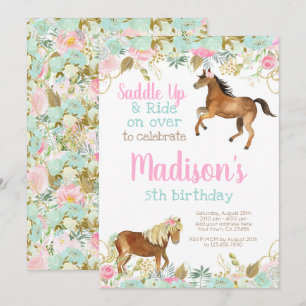 Invitación de cumpleaños de vaquera a caballo