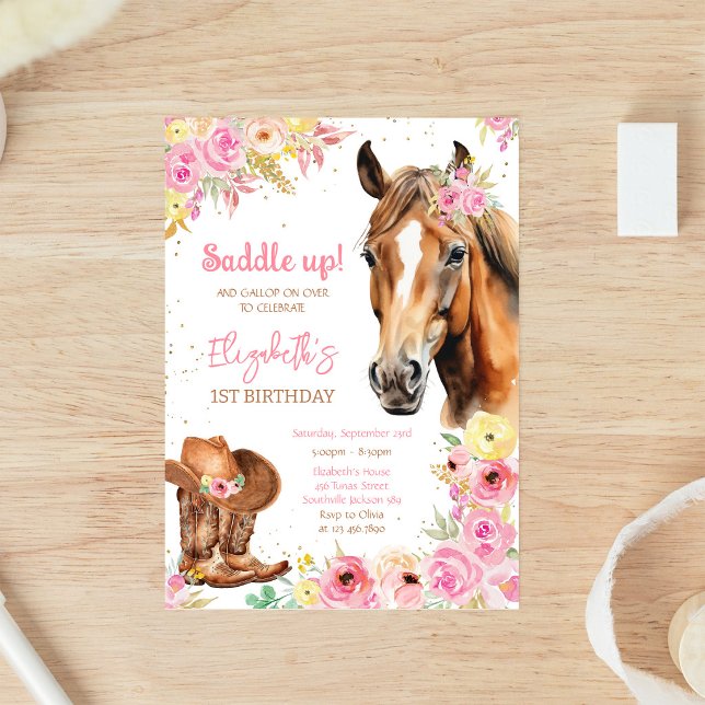 Invitación de cumpleaños de vaquera a caballo (Subido por el creador)