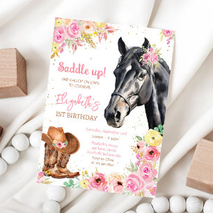 Invitación de cumpleaños de vaquera a caballo