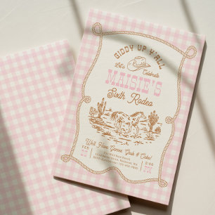 Invitación de cumpleaños de vaquera con gingham ro