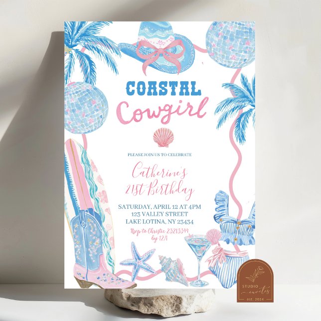 Invitación de cumpleaños de vaquera costera azul c (Subido por el creador)