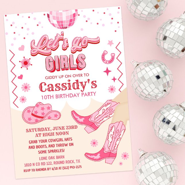 Invitación de cumpleaños de vaquera disco niña (Subido por el creador)
