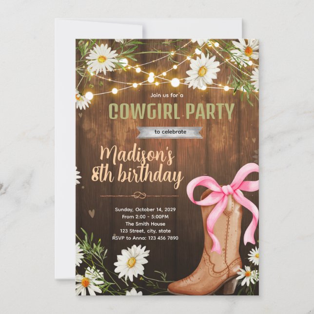 invitación de cumpleaños de vaquera margarita (Anverso)