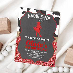 Invitación de cumpleaños de vaquera negra roja