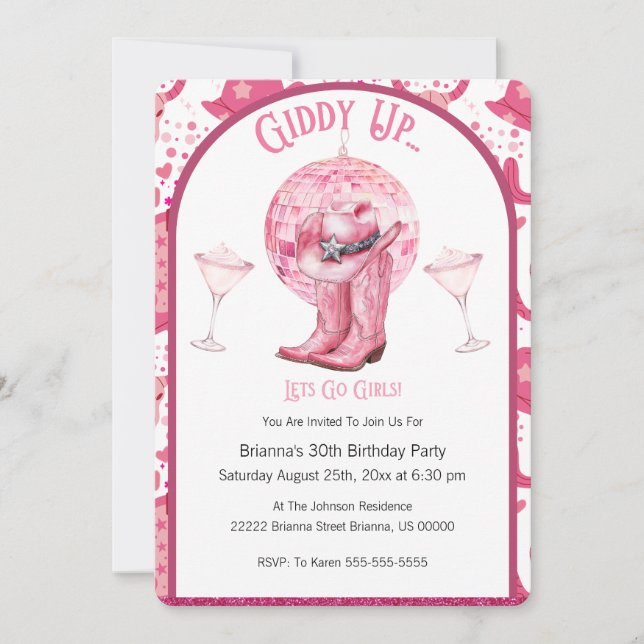 Invitación de cumpleaños de vaquera Pretty Pink &  (Anverso)