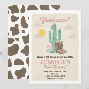 Invitación de cumpleaños de vaquera rosa primer ro
