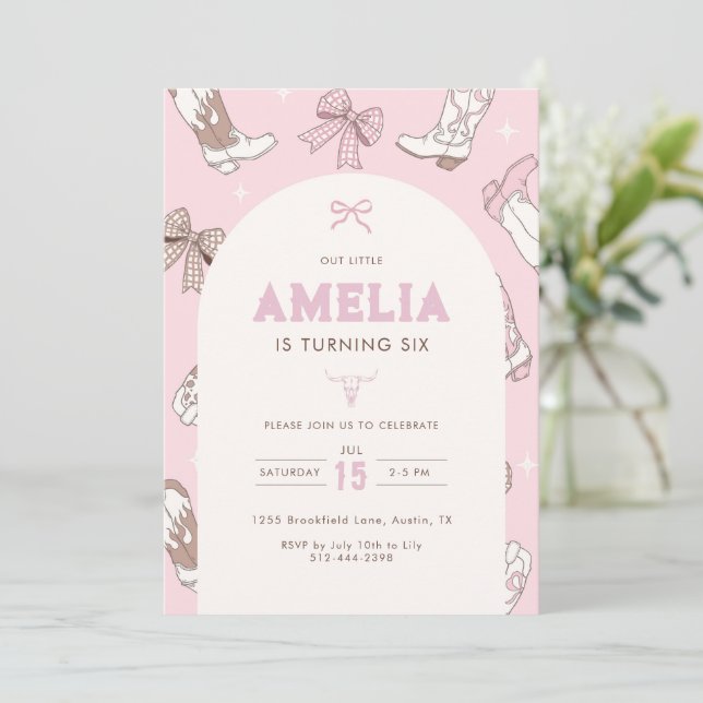 Invitación de cumpleaños de vaquera rosa Western C (Anverso de pie)