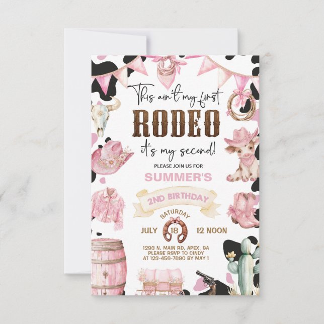 Invitación de cumpleaños de vaquera segundo rodeo  (Anverso)