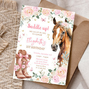 Invitación de cumpleaños de vaquera y caballo