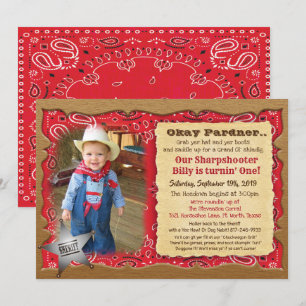 Invitación de cumpleaños de vaquero con foto para