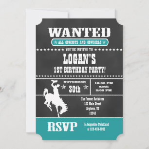 Invitación de cumpleaños de vaquero con pizarra ve