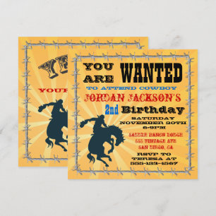 Invitación de cumpleaños de vaquero con toro mecán