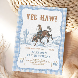 Invitación de cumpleaños de vaquero occidental azu