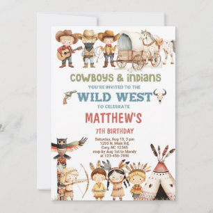 Invitación de cumpleaños de vaqueros e indios del 