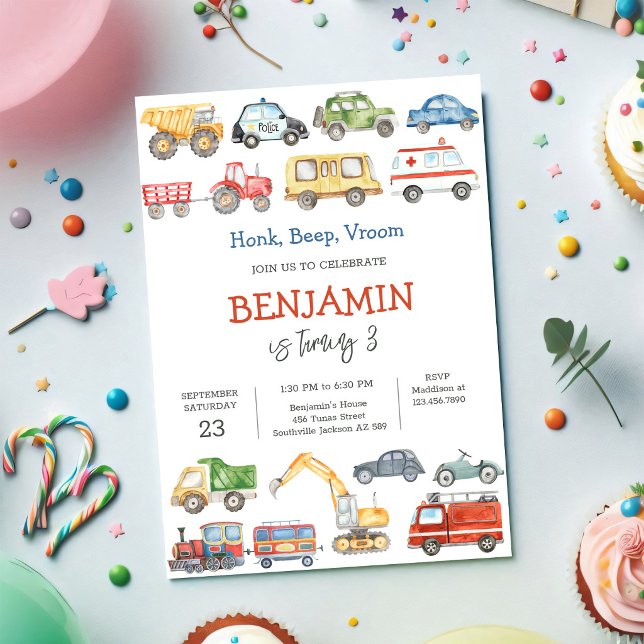 Invitación de cumpleaños de vehículo de transporte (Subido por el creador)