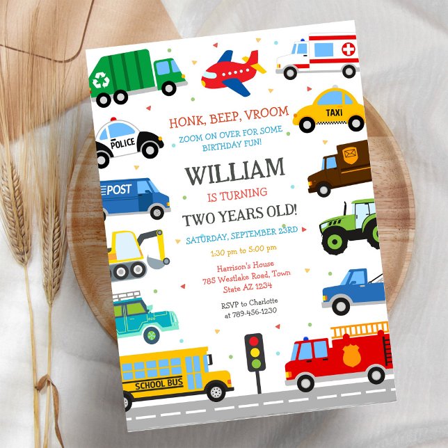 Invitación de cumpleaños de vehículo de transporte (Subido por el creador)