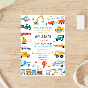 Invitación de cumpleaños de vehículo de transporte
