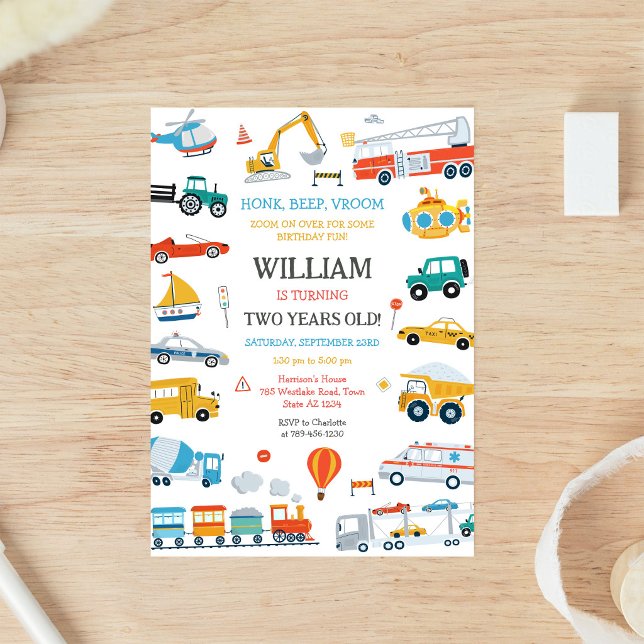 Invitación de cumpleaños de vehículo de transporte (Subido por el creador)