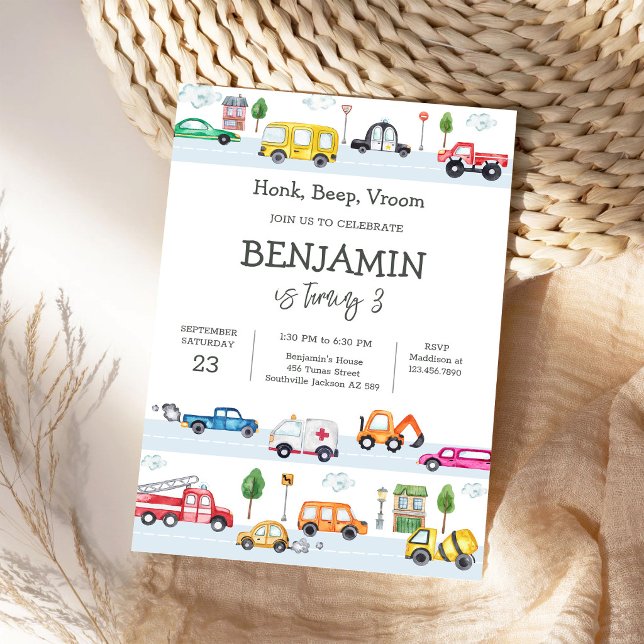 Invitación de cumpleaños de vehículo de transporte (Subido por el creador)
