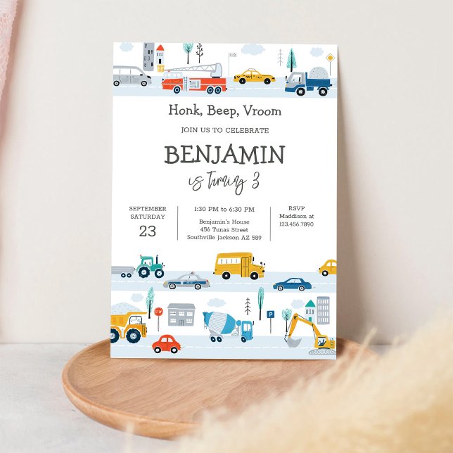 Invitación de cumpleaños de vehículo de transporte (Subido por el creador)