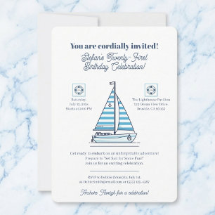 Invitación de cumpleaños de velero azul náutico