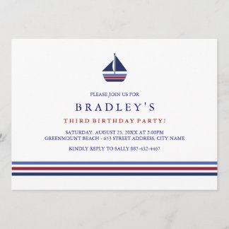 invitación de cumpleaños de velero azul y rojo