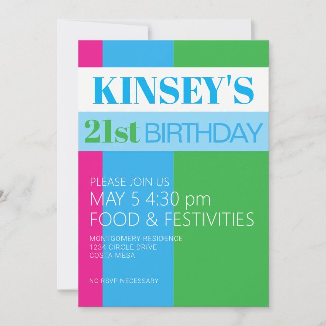 Invitación de cumpleaños de verano 21 (Anverso)